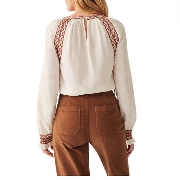 Faherty Arles Embroidered Long Sleeve Top, Renaissance, Beige, Small (4/6), NWT - Picture 13 of 16
